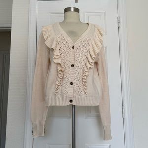 LC Lauren Conrad Cream Ruffle Sweater Cardigan Size L